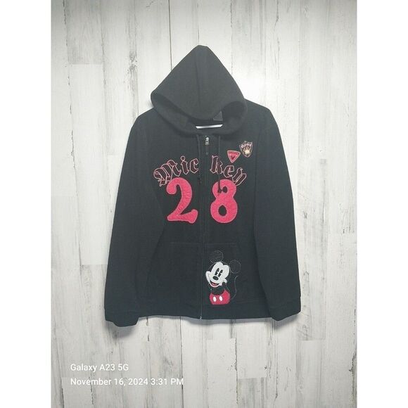 Disney Mickey Mouse Women's XL Black Fleece Full Zip Hoodie - Picture 1 of 5